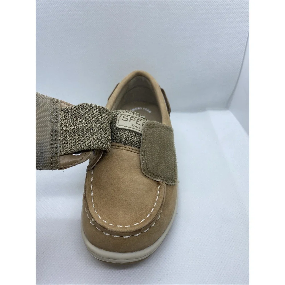 Sperry Top Sider Boat Shoes Girls Toddler Hook And Loop  8M Slip On Tan